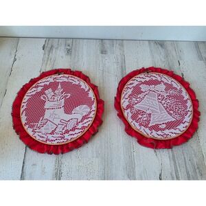Vintage fabric embroidery hoop wall art Xmas stocking bells loop Grandma core